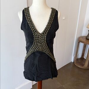 Black Sleeveless Embellished V‑Neck Top